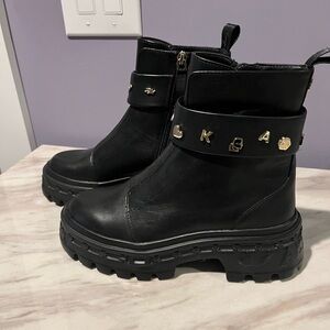 Karl Lagerfeld Black Women's Platform Ankle Boots with Decorative Metal Accent